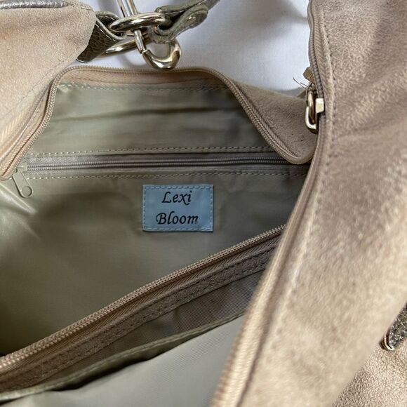 Lexi Bloom khaki faux suede and gold tone studs ajustable shoulder bag - Picture 12 of 12